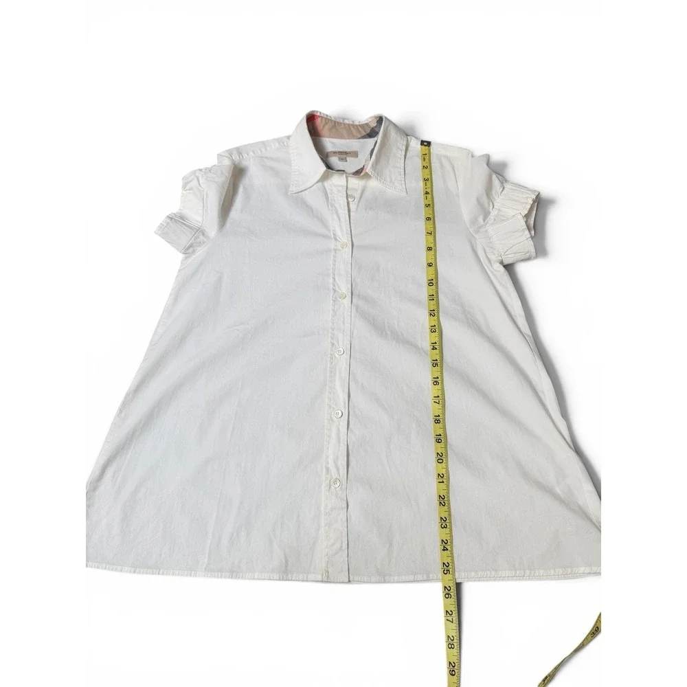 Burberry Button Up Shirt Womens M White Nova Check Heritage Classic Puff Sleeve - Picture 9 of 12